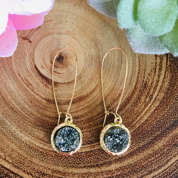LAST ONE! Simulated Druzy Dangle Wire Earrings - Picture 3 of 7